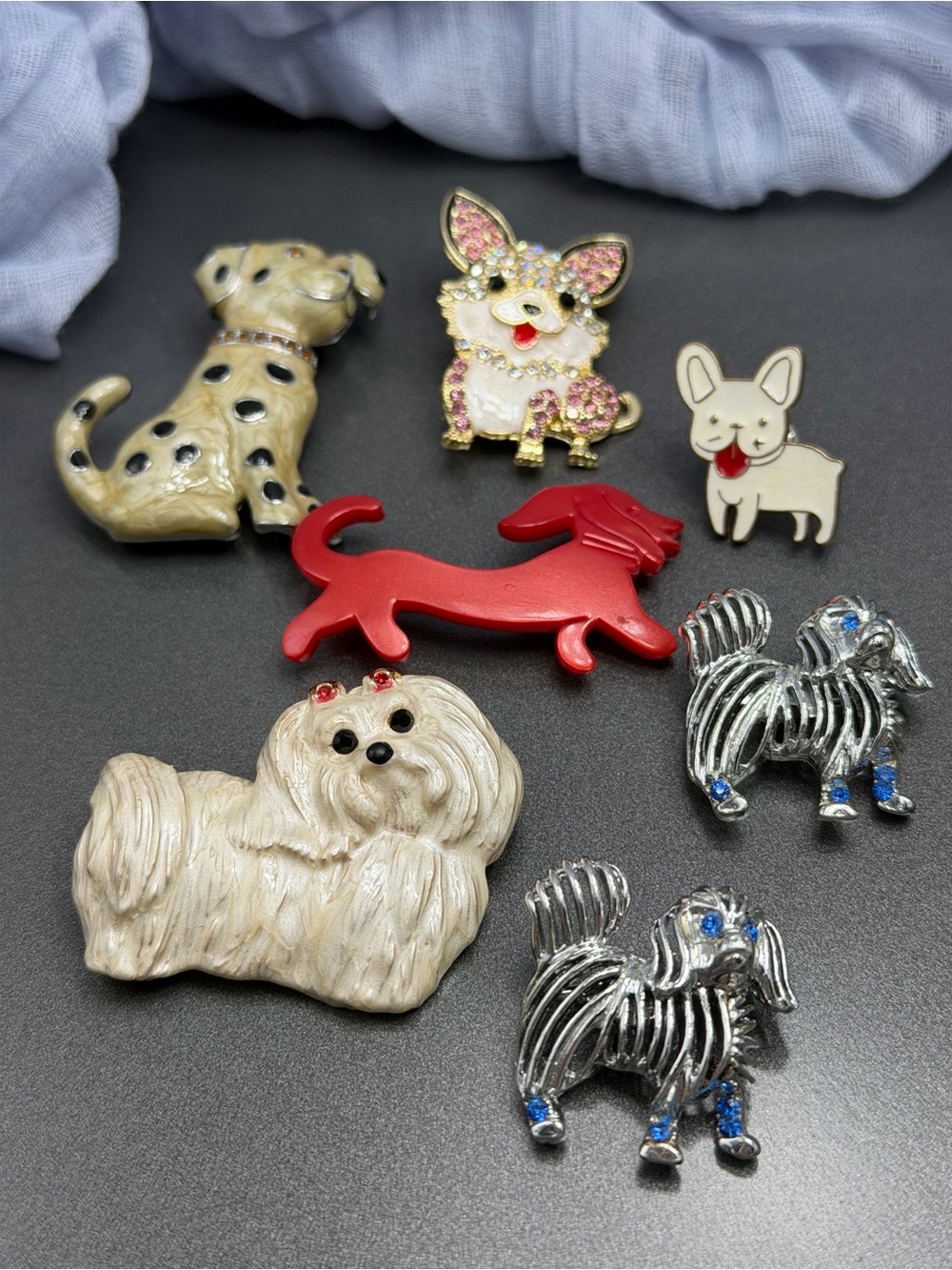 🔥🔥🔥Vintage  Dog Brooch Lot - Multicolor Puppy Pins #319ub